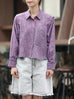 Cherry Embroidered Purple Checked Two-Way Button-Shoulder Shirt