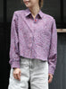 Cherry Embroidered Purple Checked Two-Way Button-Shoulder Shirt