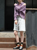 Cherry Embroidered Purple Checked Two-Way Button-Shoulder Shirt