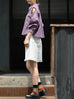 Cherry Embroidered Purple Checked Two-Way Button-Shoulder Shirt