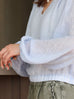 Mist Blue Textured Check Elastic Hem Billow Sleeve Blouse