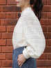 Ivory Sheer Stripe Textured Ruffle Neck Long Sleeve Blouse