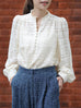 Ivory Sheer Stripe Textured Ruffle Neck Long Sleeve Blouse