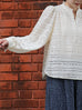Ivory Sheer Stripe Textured Ruffle Neck Long Sleeve Blouse