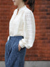 Ivory Sheer Stripe Textured Ruffle Neck Long Sleeve Blouse