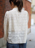 Ivory Sheer Stripe Textured Ruffle Neck Long Sleeve Blouse