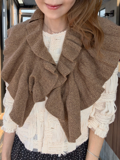 New Colour! Toasted Truffle Luxe Cashmere Ruffle Collar Wrap