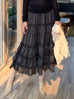 Black Ditsy Dots Print Tiered Ruffle Midi Skirt