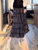 Black Ditsy Dots Print Tiered Ruffle Midi Skirt