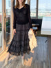 Black Ditsy Dots Print Tiered Ruffle Midi Skirt