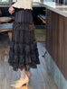 Black Ditsy Dots Print Tiered Ruffle Midi Skirt