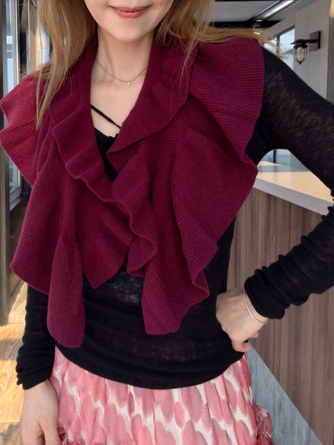 New Colour! Mulberry Velvet Luxe Cashmere Ruffle Collar Wrap