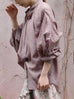 Dusty Violet Crinkled Knot Balloon Sleeve Longline Blouse