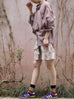 Dusty Violet Crinkled Knot Balloon Sleeve Longline Blouse