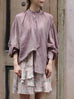 Dusty Violet Crinkled Knot Balloon Sleeve Longline Blouse