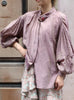 Dusty Violet Crinkled Knot Balloon Sleeve Longline Blouse