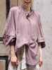 Dusty Violet Crinkled Knot Balloon Sleeve Longline Blouse