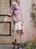 Dusty Violet Crinkled Knot Balloon Sleeve Longline Blouse
