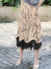 Surprise Sale! Print Asymmetric Lace Trim Flowy Midi-Skirt