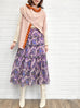 Purple Paisley Ruffle Tiers Chiffon Airy Maxi Skirt