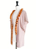 Pink/ Orange Asymmetric Ruffles Luxuries Wool Ruana - Scarf