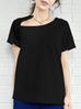 Black Cut Out Collar Structure Cotton Blend Tee