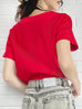 Red Cut Out Collar Structure Cotton Blend Tee