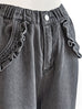 Medium Washed Black Ruffled Pocket Straight Leg Jean
