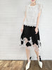 Black Silk Asymmteric Lace Trim Knee Length A-line Skirt