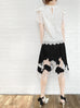 Black Silk Asymmetric Lace Trim Knee Length A-line Skirt