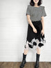 Black Silk Asymmetric Lace Trim Knee Length A-line Skirt