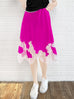 Fuchsia Silk Asymmetric Lace Trim Knee Length A-line Skirt