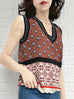 Chestnut Mosaic Pattern Knitted Sleeveless V-neck Sweater