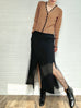 Black Slit Front Pencil Skirt With Pleated Lace Back