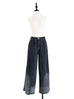 Washed Black Extra Wide Leg Flowy Logo Embroidery Jean