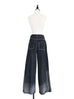 Washed Black Extra Wide Leg Flowy Logo Embroidery Jean