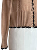 Beige Contrast Scallop Trim Cashmere & Wool Cropped Cardigan
