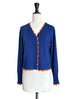 Blue Contrast Scallop Trim Cashmere & Wool Cropped Cardigan