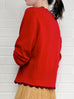 Red Contrast Scallop Trim Cashmere & Wool Cropped Cardigan