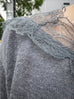 Grey Asymmetrical Lace Collar Batwing Mohair Merino Blend Jumper
