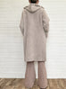 Taupe Pink Ruffle Trim Mohair Blended Longline Hooded Coatigan