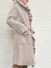 Taupe Pink Ruffle Trim Mohair Blended Longline Hooded Coatigan