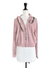 Misty Pink Ruffles Collar Boxy V-Neck Woollen Cashmere Cardigan
