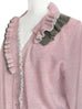 Misty Pink Ruffles Collar Boxy V-Neck Woollen Cashmere Cardigan