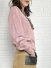 Misty Pink Ruffles Collar Boxy V-Neck Woollen Cashmere Cardigan