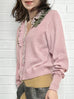 Misty Pink Ruffles Collar Boxy V-Neck Woollen Cashmere Cardigan
