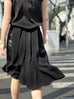 Black Pleated Detail Satin Patch Knee-length Skirt