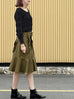 Green Pleated Detail Satin Patch Knee-length Skirt