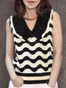 Black/ Ivory Contrast Wavey Ruffle Collar Summer Knit Top