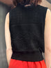 Classic Black Ruffle Collar Pattern-stitched Button Front Vest